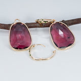Priscila | Rubellite Tourmaline Fancy Statement Earrings with Tsavorite Accents in Solid 14K Yellow Gold – Fancy Shape, 24.7×17.4mm – Bold Pink-Red
