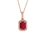Shobha Solid 14k Gold Ruby Pendant with Attached Chain, Natural Diamond Halo, 6x4mm