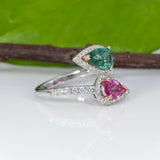 14K white & rose gold pink & indicolite tourmaline ring