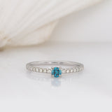 Gidget 14K Solid White Gold Blue Diamond and Diamond Ring | Round 3.5mm