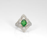 14K two-tone gold tsavorite garnet ring with diamond accents