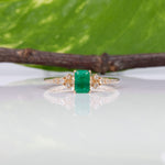 14K yellow gold colombian emerald ring with diamond accents