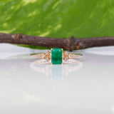 14K yellow gold colombian emerald ring with diamond accents