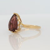 3.7Ct Rubellite Tourmaline Ring with Earth Mined Diamond Accents in Solid 14K Gold – Pear Cut 13x8mm Fine Jewelry Ring