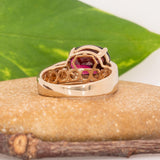 Rivya Solid 14K Gold Burgundy Tourmaline Ring with Natural Diamonds Accents, Oval 11.7x8.4mm