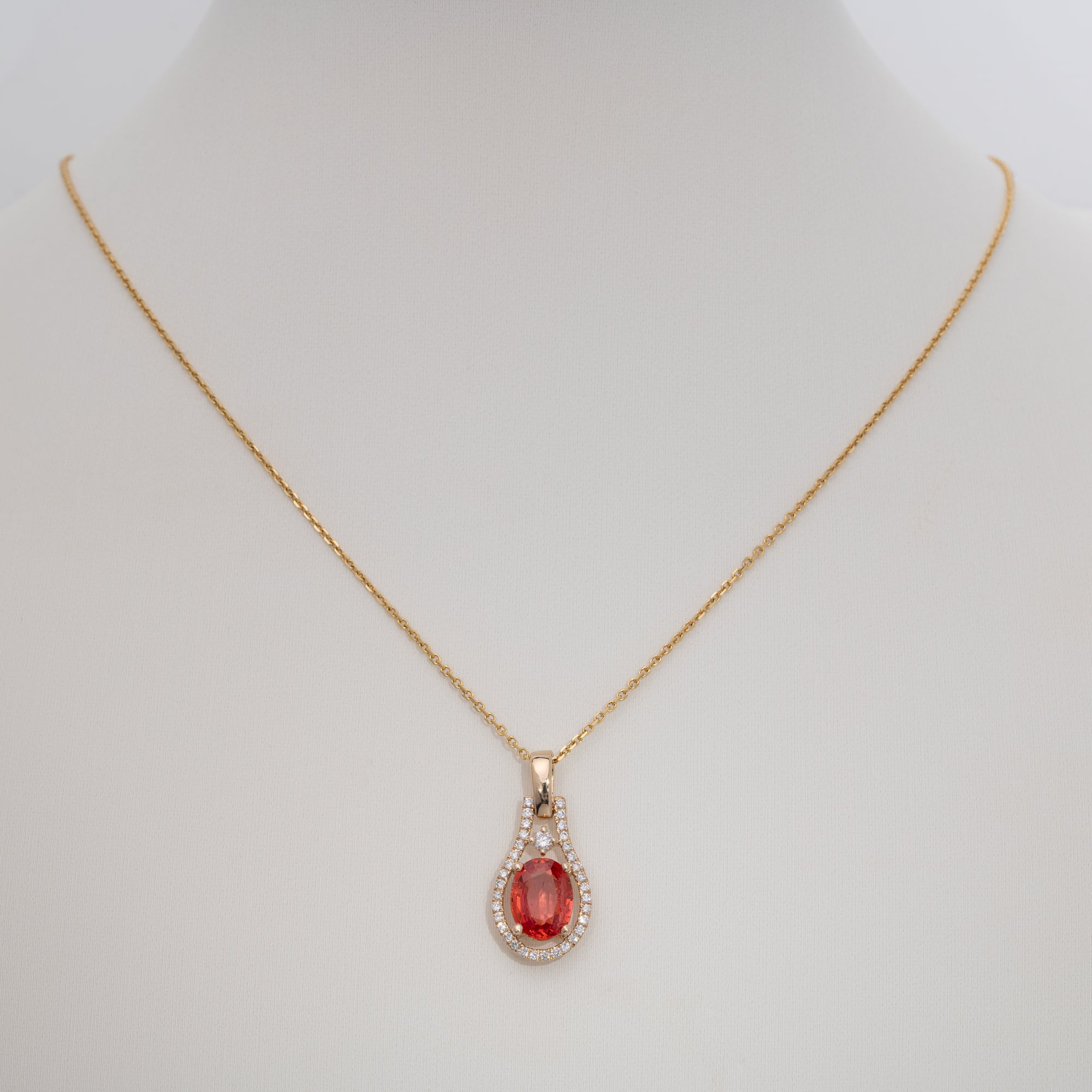 14K yellow gold padparadscha sapphire pendant