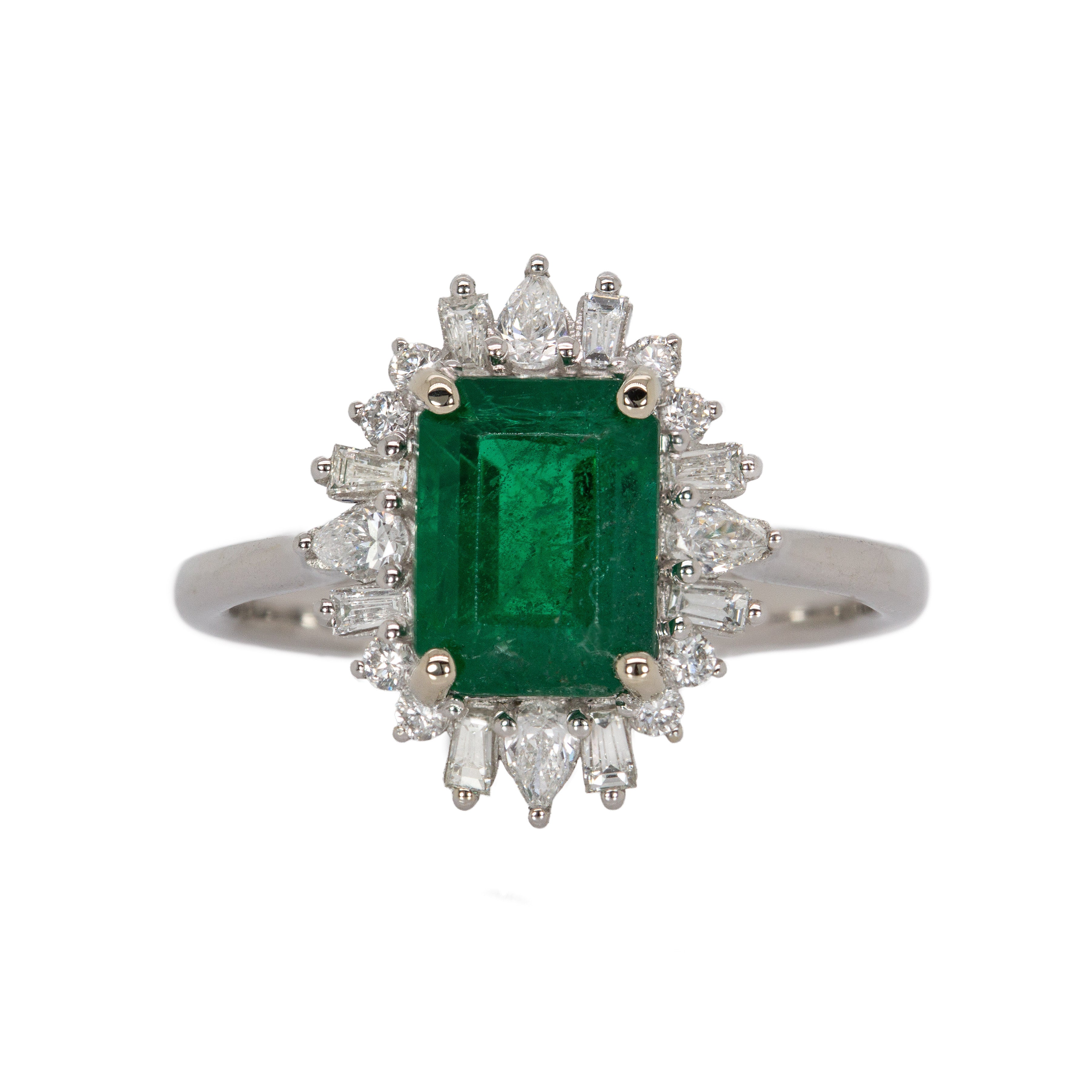 Mukta 14K White Gold 1.66cts Zambian Emerald Diamond Ring | Emerald Cut  8x6mm