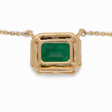 Ermine Solid 14k Gold Zambian Emerald Pendant with Natural Diamonds Halo, 8x6mm