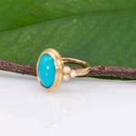 14K yellow gold turquoise cabochon ring with diamond accents