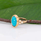 14K yellow gold turquoise cabochon ring with diamond accents
