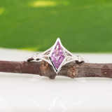 Alexis Solid 14k Gold Pink Sapphire Ring with Natural Diamonds Accents, Kite Shaped