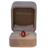 14K rose gold star ruby cabochon ring with diamond accents