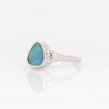 Orlina Solid 14k White Gold Boulder Opal Ring with Natural Diamonds Accents