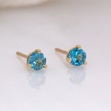 Zeenat Sky Blue Topaz Solitaire 3 Prong Martini Stud Earrings: 14k Solid Gold, Round 4mm