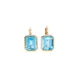 Solitaire Swiss Blue Topaz Drop Earrings in 14k Solid Gold | Emerald Cut | Customizable