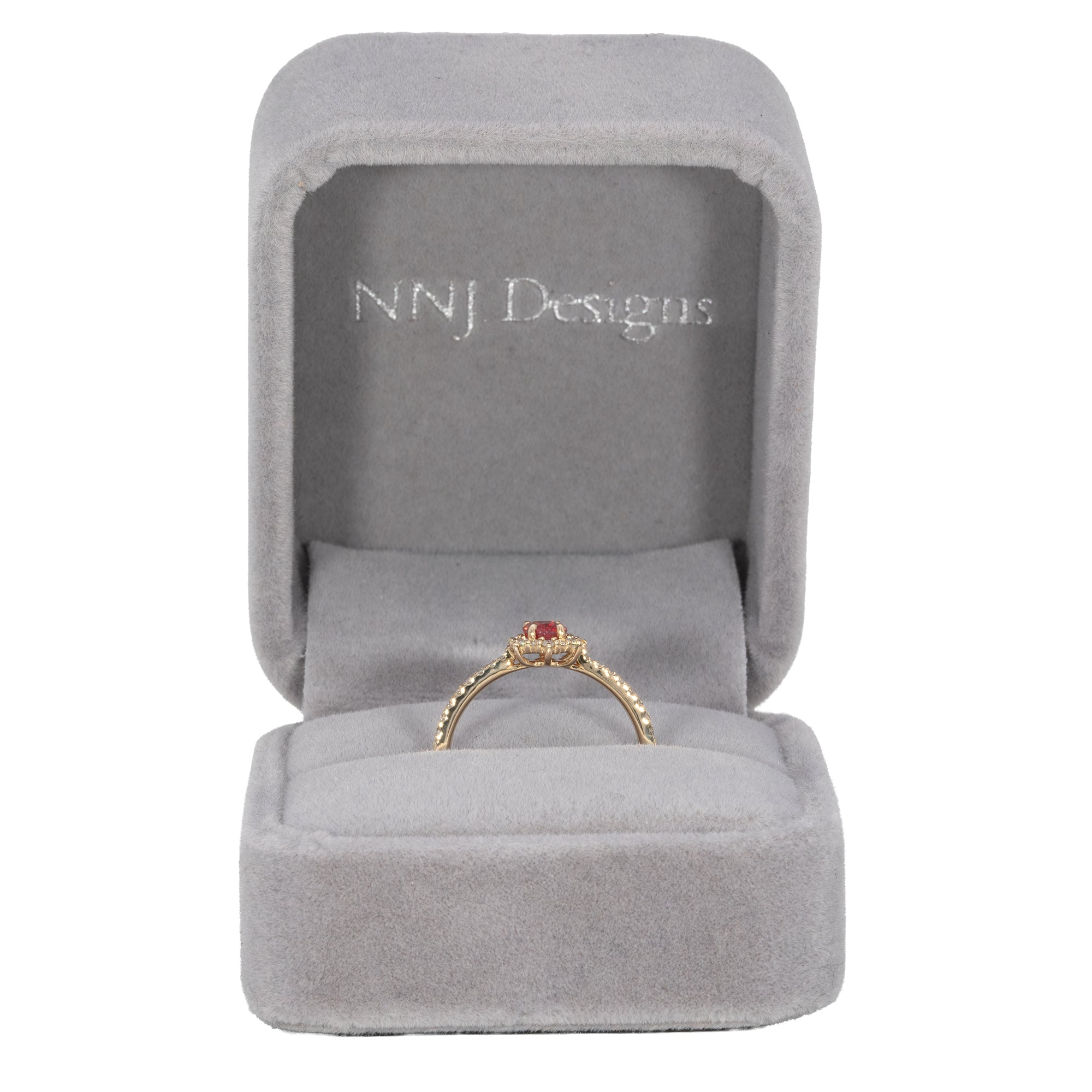 14K yellow gold padparadscha sapphire ring with diamond accents