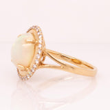 Ingrid Ethiopian Opal Ring with Natural Diamonds Accents: Solid 14K Gold, 11x9mm