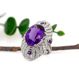 Statement 14K White Gold Amethyst Diamond Ring
