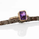 Meri 14K Yellow Gold Amethyst Ring with Natural Diamonds Accents | Emerald Cut 9x7mm