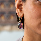Priscila | Rubellite Tourmaline Fancy Statement Earrings with Tsavorite Accents in Solid 14K Yellow Gold – Fancy Shape, 24.7×17.4mm – Bold Pink-Red
