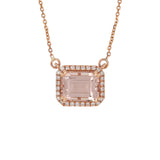 Natural Morganite & Diamond Halo Pendant Necklace in Solid 14K Gold with Attached Chain – Elegant Pink Gemstone Jewelry for Women