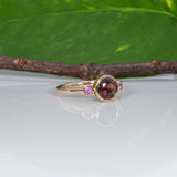 14K yellow gold red spinel ring with pink sapphire accents