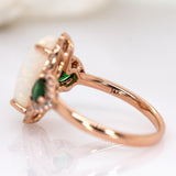 Anvisha 14K Rose Gold Brazilian Opal and Tsavorite with Diamonds Ring | Oval 13x7mm