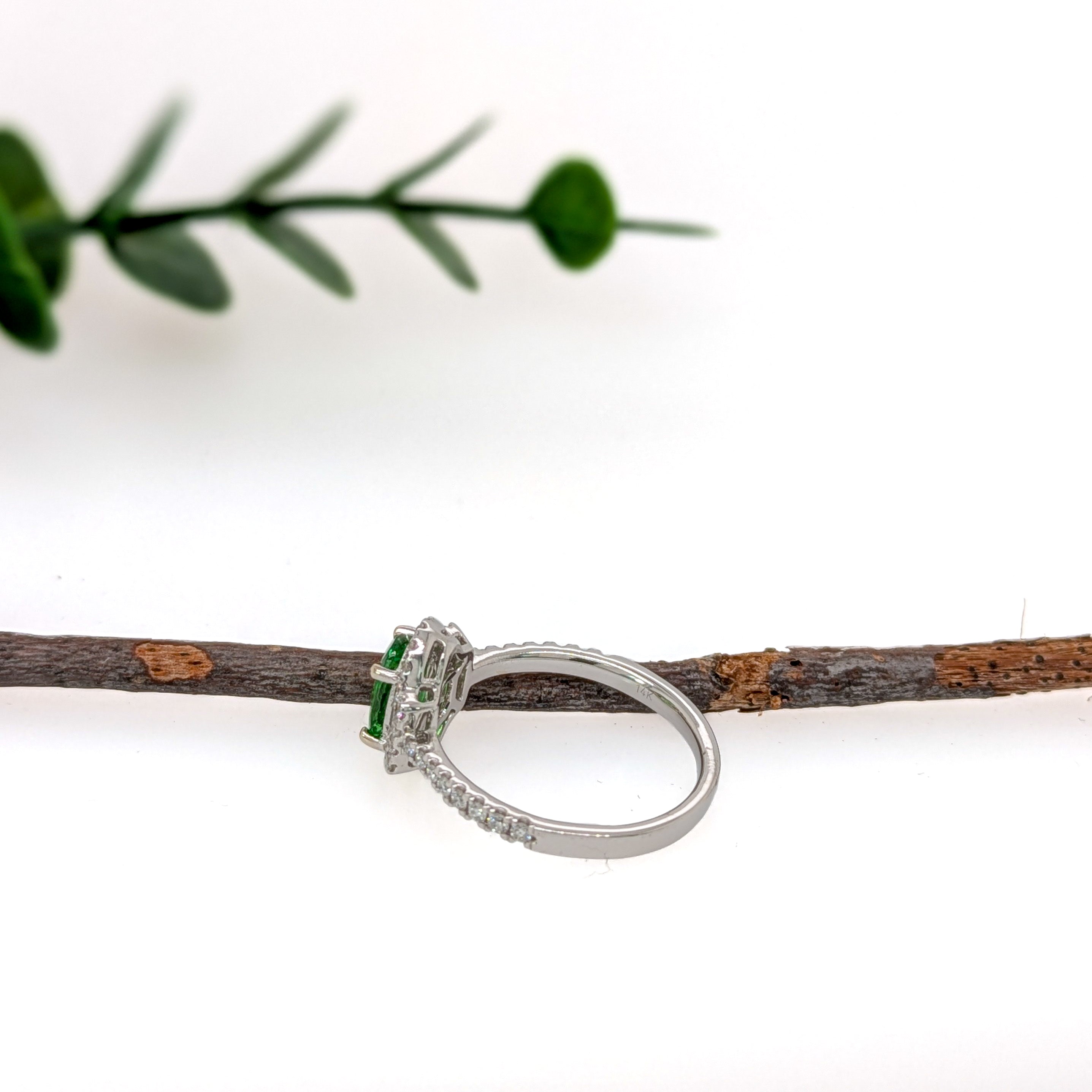 Risha 14K White Gold 1.0cts Tsavorite Diamond Ring | Oval 8x6mm
