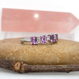Kairoa Solid 14k Gold Pink sapphire Band Ring with Natural Diamonds Accents, 4x3mm