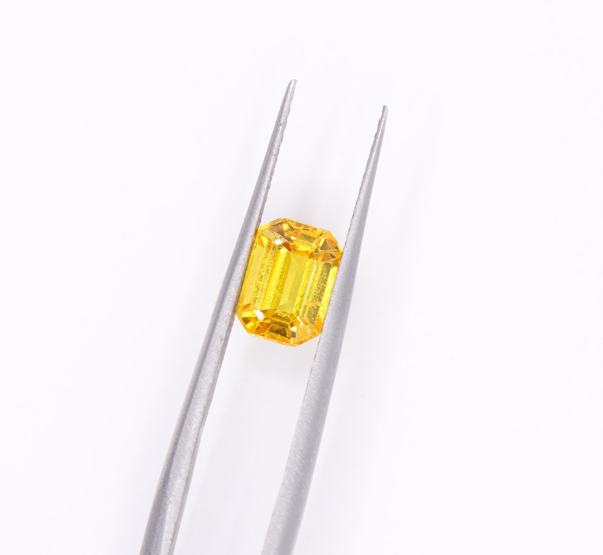 1.61 Carat Yellow Sapphire Gemstone | Emerald Cut 7x5mm | Loose Gemstone