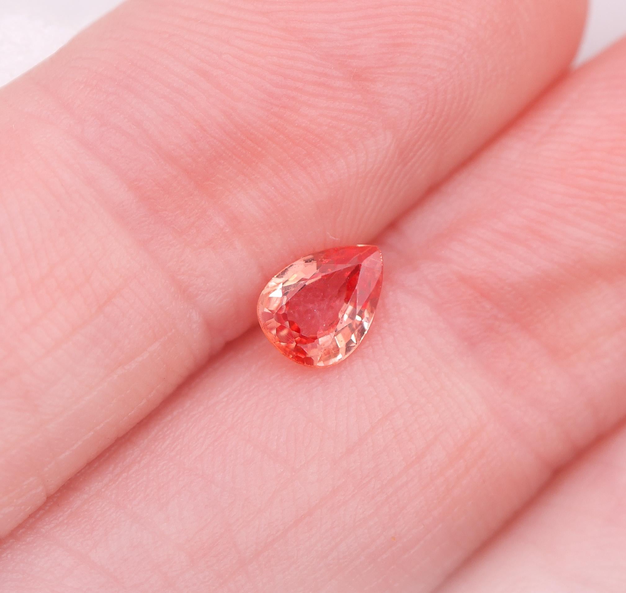 0.59 Carat Padparadscha Sapphire Gemstone | Pear Shape 6.3x4.6 | Loose Gemstone