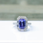 4ct Tanzanite Ring w Earth Mined Diamonds in Solid 14k White Gold | EM 11.5x7mm