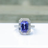 4ct Tanzanite Ring w Earth Mined Diamonds in Solid 14k White Gold | EM 11.5x7mm