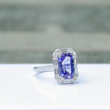 4ct Tanzanite Ring w Earth Mined Diamonds in Solid 14k White Gold | EM 11.5x7mm