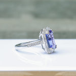 4ct Tanzanite Ring w Earth Mined Diamonds in Solid 14k White Gold | EM 11.5x7mm