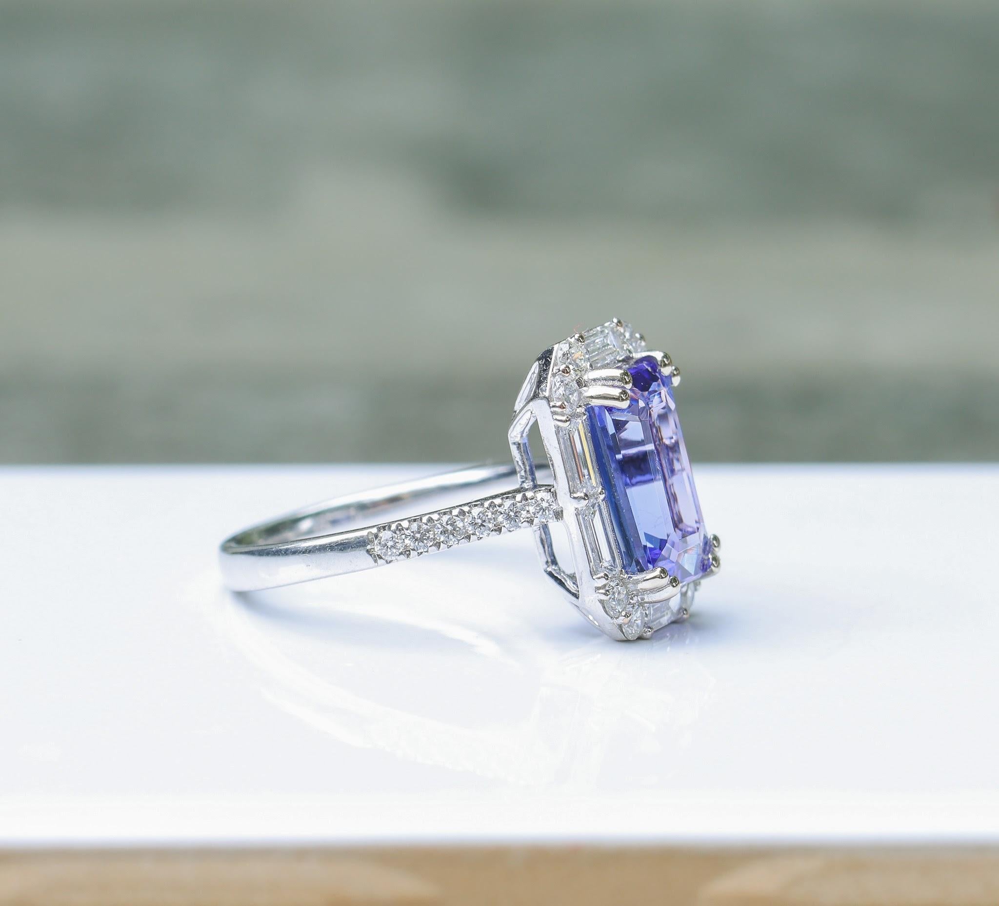 4ct Tanzanite Ring w Earth Mined Diamonds in Solid 14k White Gold | EM 11.5x7mm