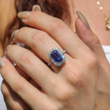 4ct Tanzanite Ring w Earth Mined Diamonds in Solid 14k White Gold | EM 11.5x7mm