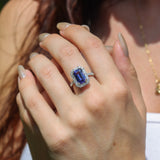 4ct Tanzanite Ring w Earth Mined Diamonds in Solid 14k White Gold | EM 11.5x7mm