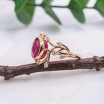 2.5ct Burma Ruby Vine Ring w Earth Mined Diamonds in Solid 14K Gold | Oval 9x8mm