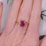 2.5ct Burma Ruby Vine Ring w Earth Mined Diamonds in Solid 14K Gold | Oval 9x8mm