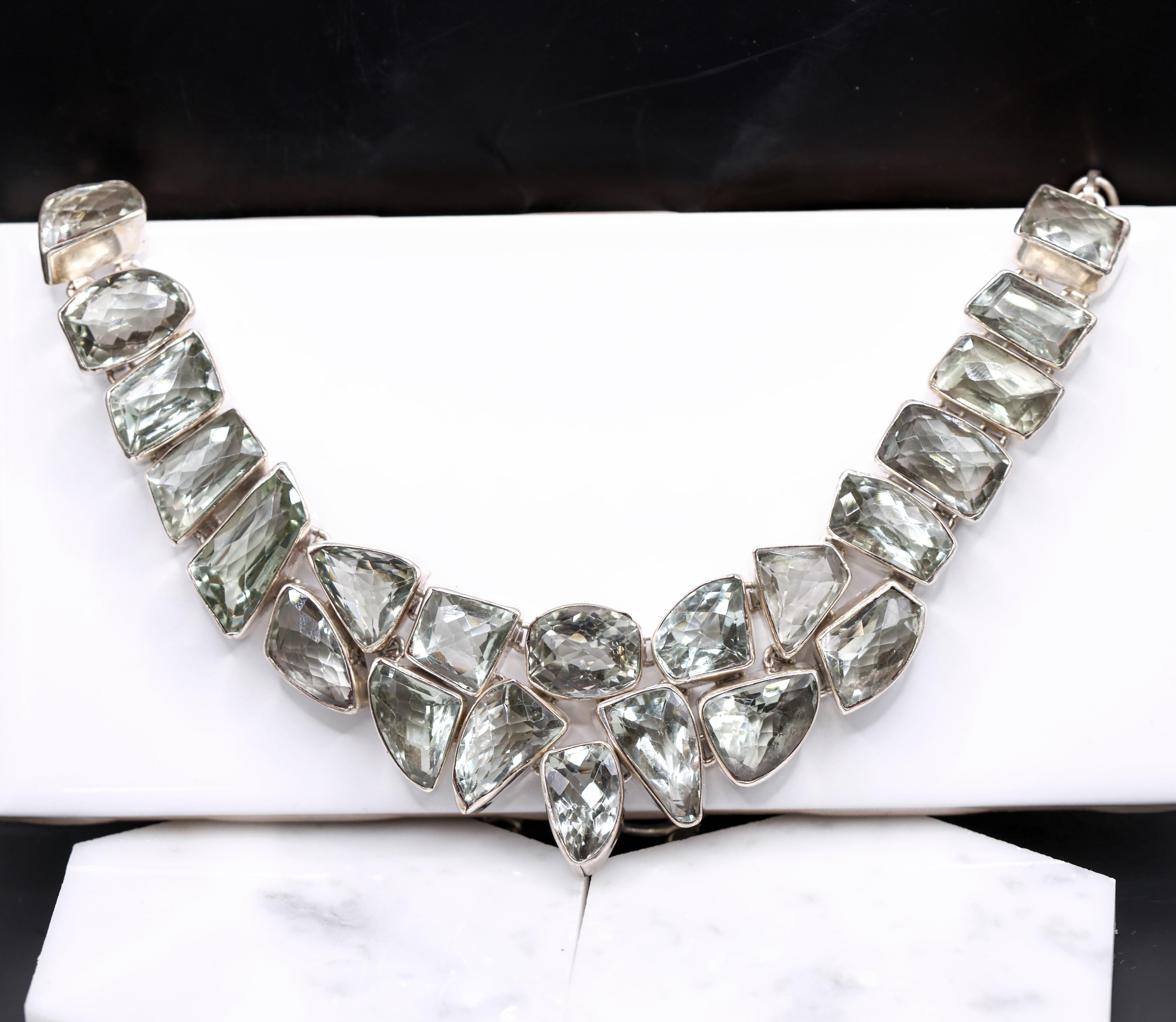 Stunning Green Amethyst Necklace in Solid Vermeil | Bezel Set | Statement Piece