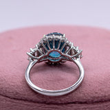6ct Blue Zircon Ring w Earth Mined Diamonds in Solid 14k White Gold | Oval 10.5x8mm | December Birthstone