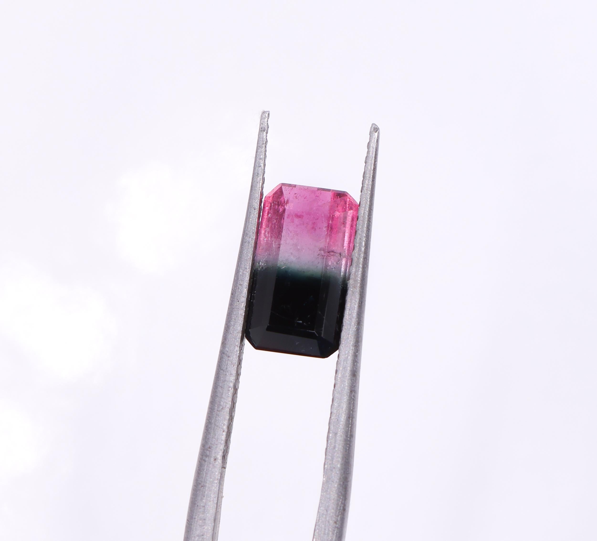 Elongated 1.36 Carat Tri-color Tourmaline Gemstone Pink, White & Green EM 9x5mm