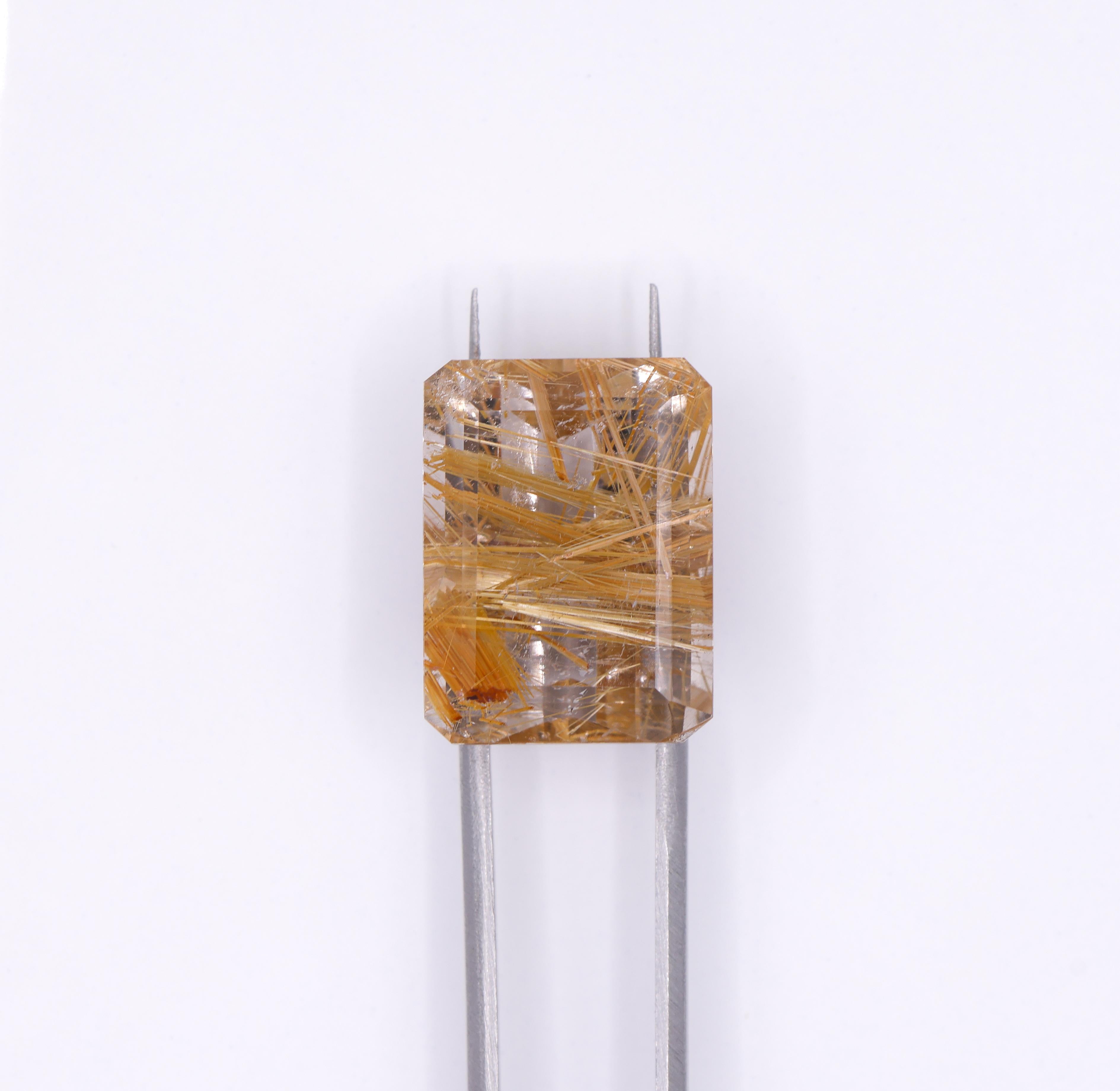 Elongated 15.86 Carat Rutilated Quartz Loose Gemstone | EM 20x15mm