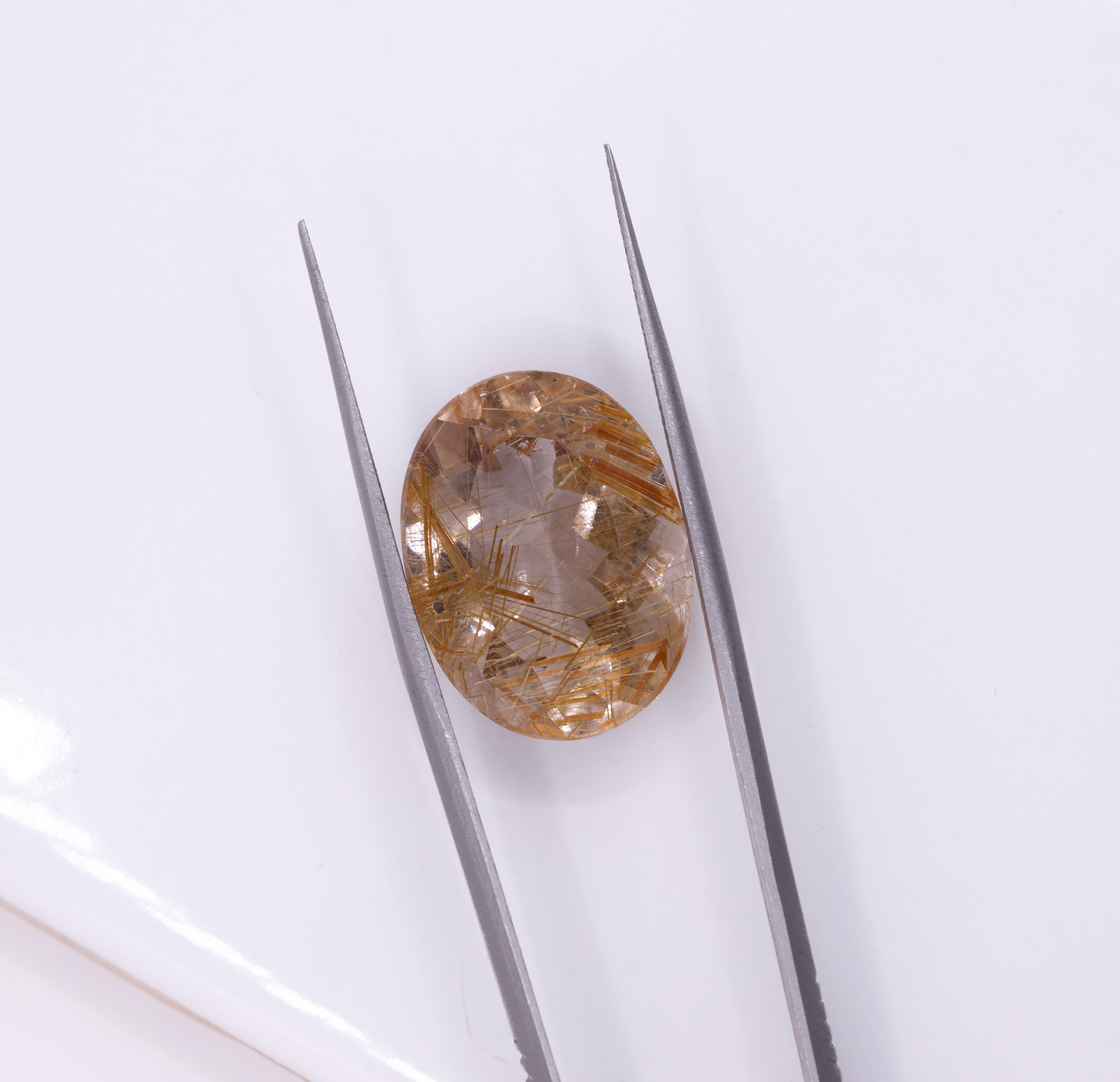 15.86 Carat Rutilated Quartz Gemstone | Oval 20x15mm | Loose Gemstone