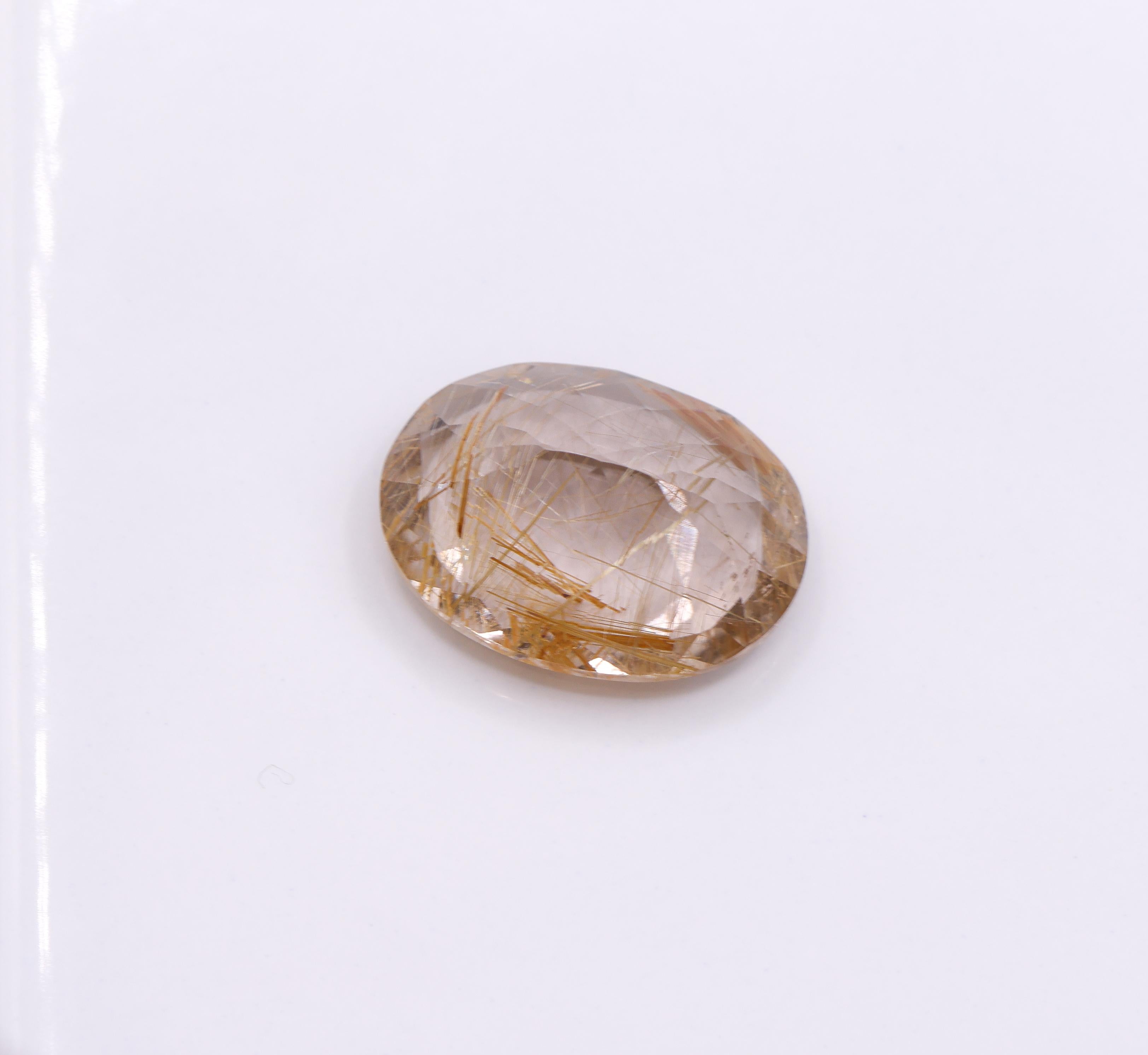 15.86 Carat Rutilated Quartz Gemstone | Oval 20x15mm | Loose Gemstone