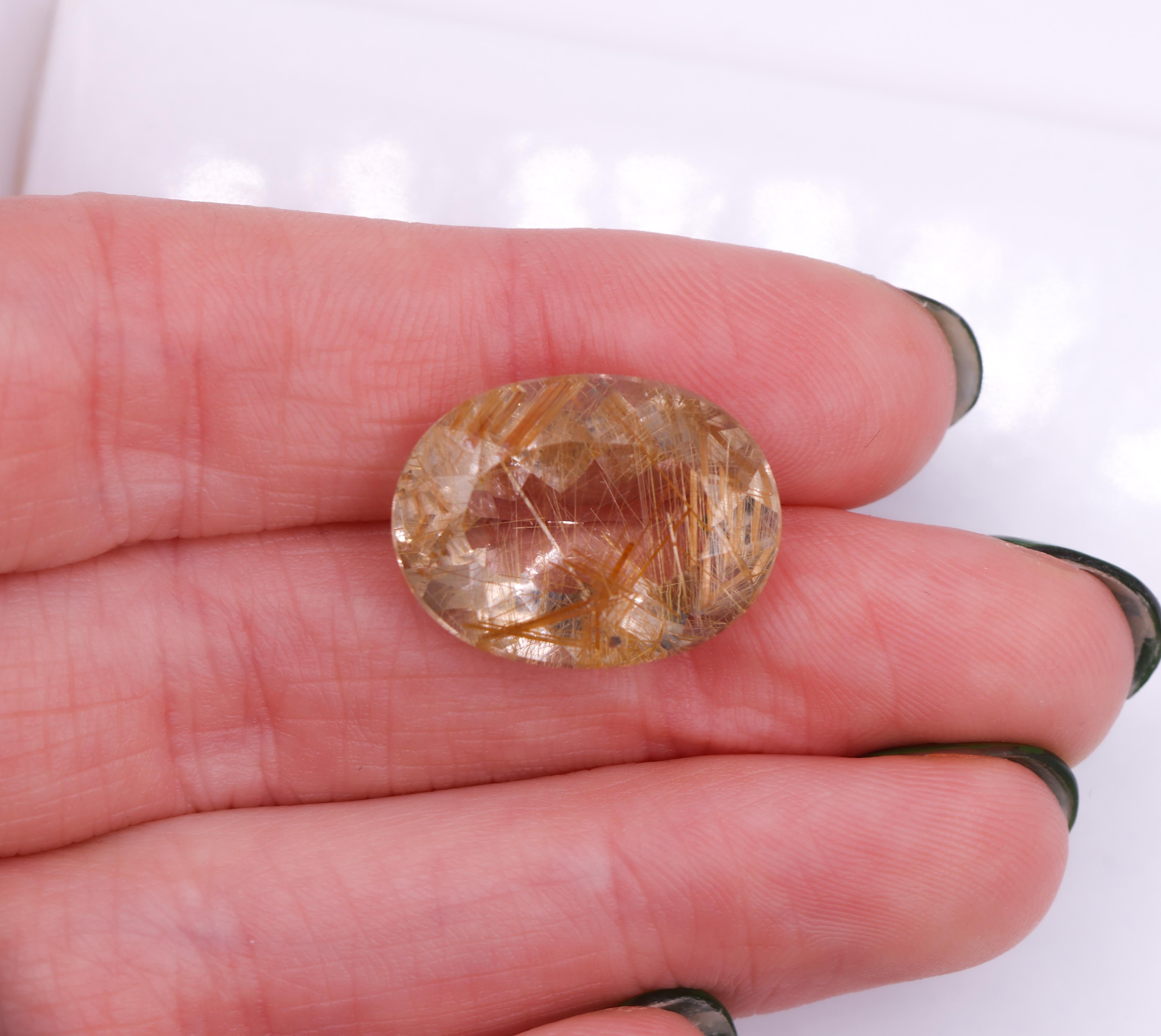 15.86 Carat Rutilated Quartz Gemstone | Oval 20x15mm | Loose Gemstone