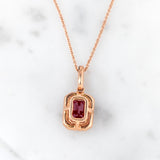 Shobha Solid 14k Gold Ruby Pendant with Attached Chain, Natural Diamond Halo, 6x4mm