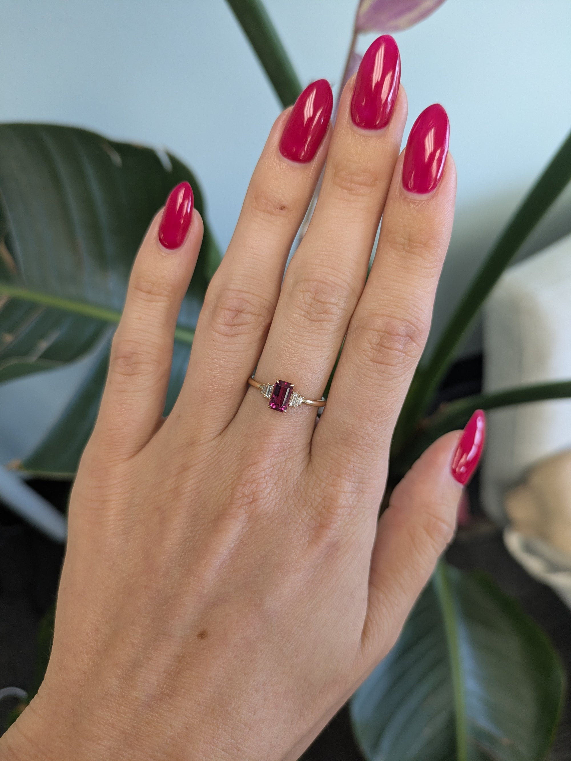 14K yellow gold pink tourmaline ring with diamond accents