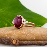 Skye Solid 14k Gold Star Ruby Ring with Natural Diamond Accents, Oval 11.6x9mm